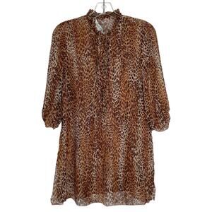 Eduardo Blanco 100% silk cheetah sheer blouse women's size Medium